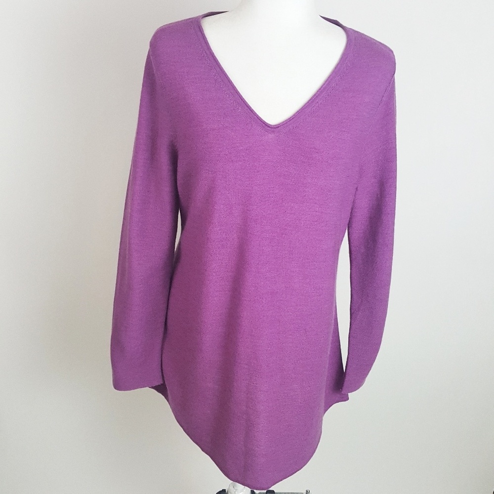 Eileen Fisher Merino Wool V Neck Sweater L Purple